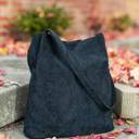 Black Double Pocket Corduroy Tote Bag