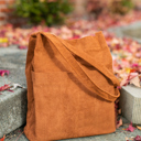 Tan Double Pocket Corduroy Tote Bag