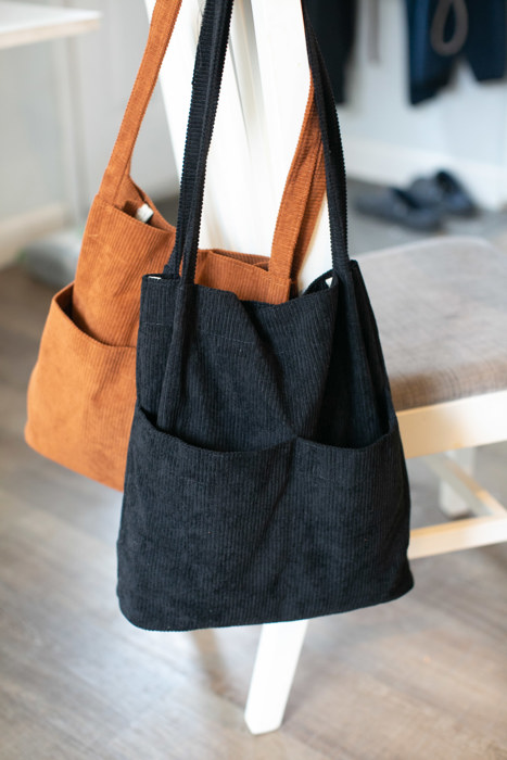 Double Pocket Corduroy Tote Bag