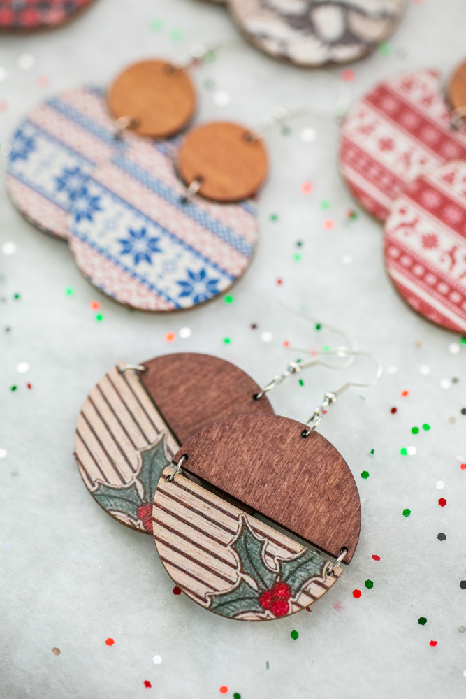 Wooden Winter Earrings