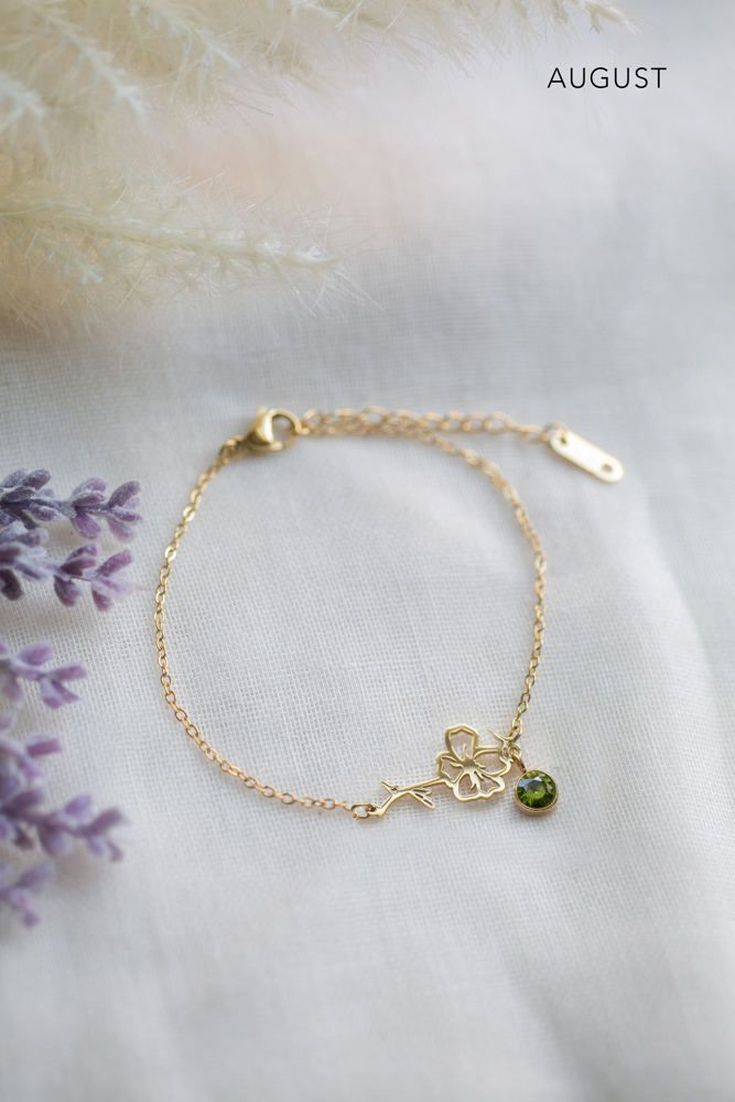 Birthstone and Birth Flower Bracelet