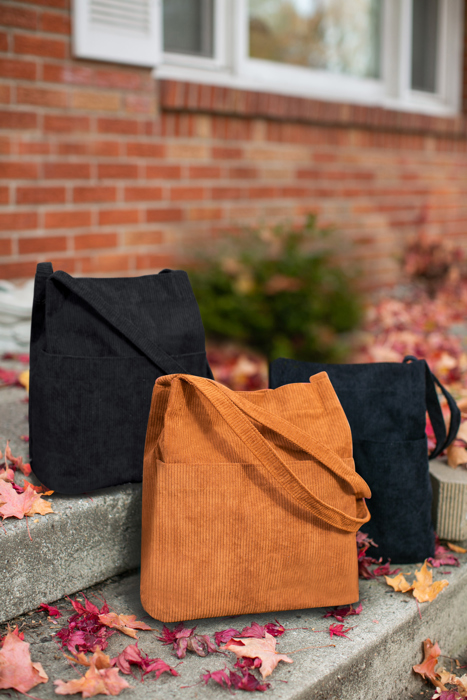 Double Pocket Corduroy Tote Bag