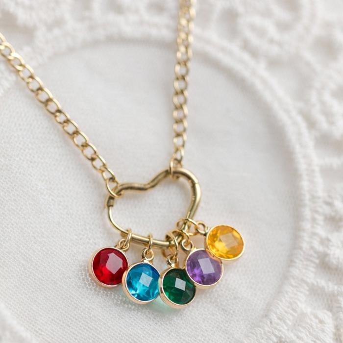 Heart Clasp Birthstone Charm Necklace