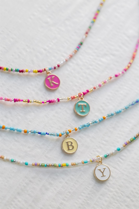 Initial Letter Beaded Choker Necklace