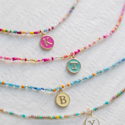 Initial Letter Beaded Choker Necklace