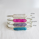 White Silver Plated Natural Druzy Stone Bangle Bracelet