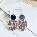 Black & Cheetah Cork Boho Dangle Earrings