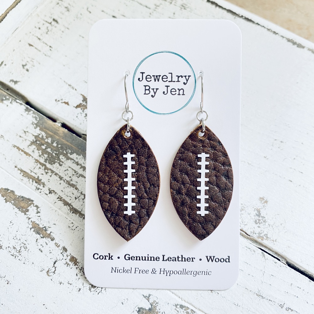 Leather Football Earrings