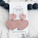 Blush Embossed Double Heart Leather Earrings