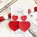  Embossed Double Heart Leather Earrings