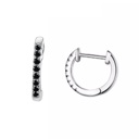 Silver Plated Black  925 Silver Crystals Huggie Earrings