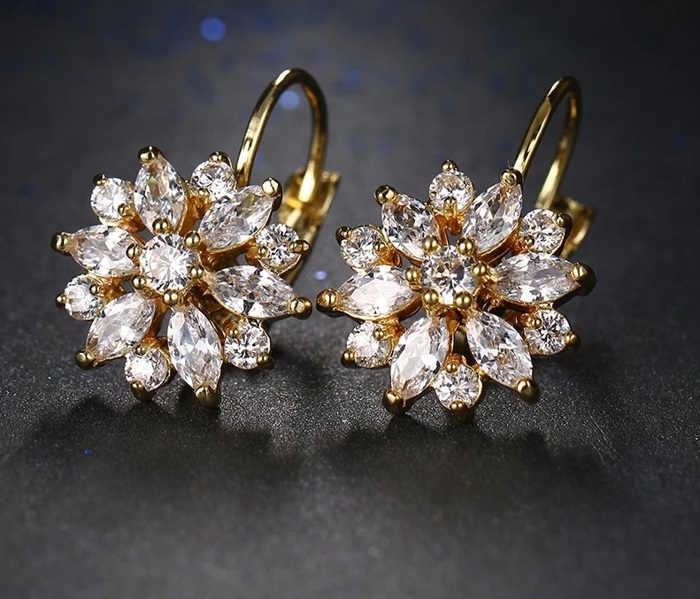 Marquise Cut Crystal Flower Leverback Hoop Earrings