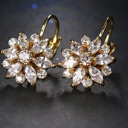 Gold-Plated Marquise Cut Crystal Flower Leverback Hoop Earrings