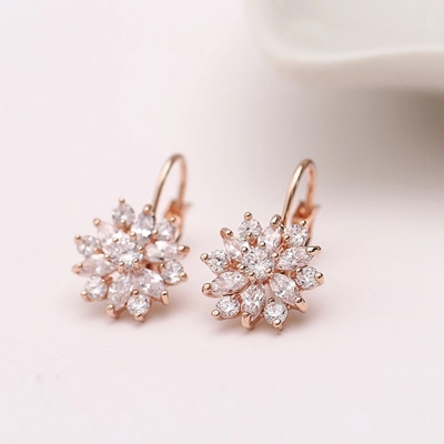 Marquise Cut Crystal Flower Leverback Hoop Earrings