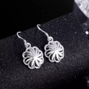  925 Sterling Silver Round Flower Drop Dangle Earrings