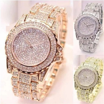 Luxury Crystal Wrist Watch for Women, Diamond-Style Rhinestone Dial and Band, Quartz Movement, Available in Rose Gold, Gold, Silver