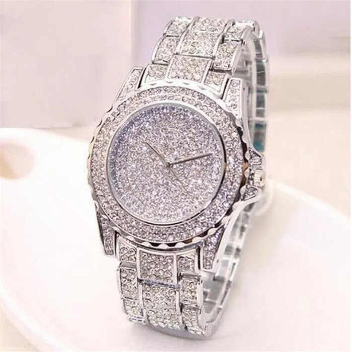 Luxury Crystal Wrist Watch for Women, Diamond-Style Rhinestone Dial and Band, Quartz Movement, Available in Rose Gold, Gold, Silver