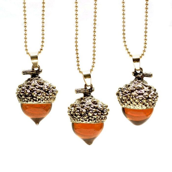 Gold/Silver Acorn Amber Pendant Necklace