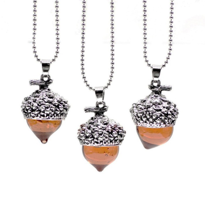 Gold/Silver Acorn Amber Pendant Necklace