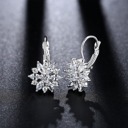 Silver Plated Marquise Cut Crystal Flower Leverback Hoop Earrings