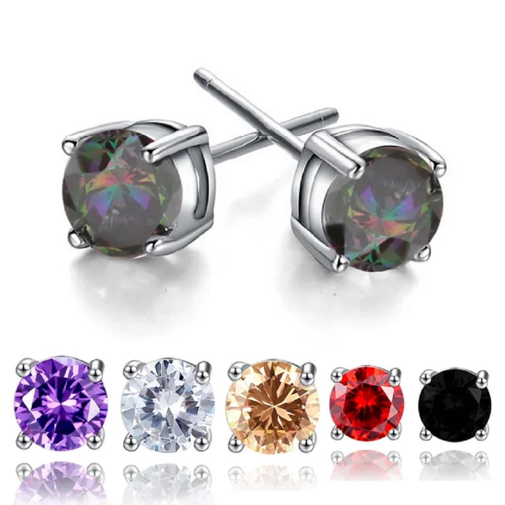 18k White Gold Plated Round Stud Earrings- Multiple Options