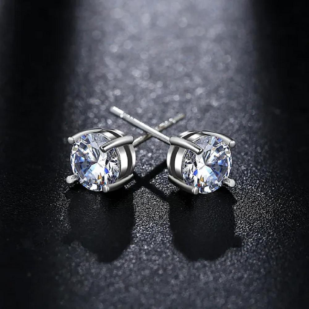 18k White Gold Plated Round Stud Earrings- Multiple Options