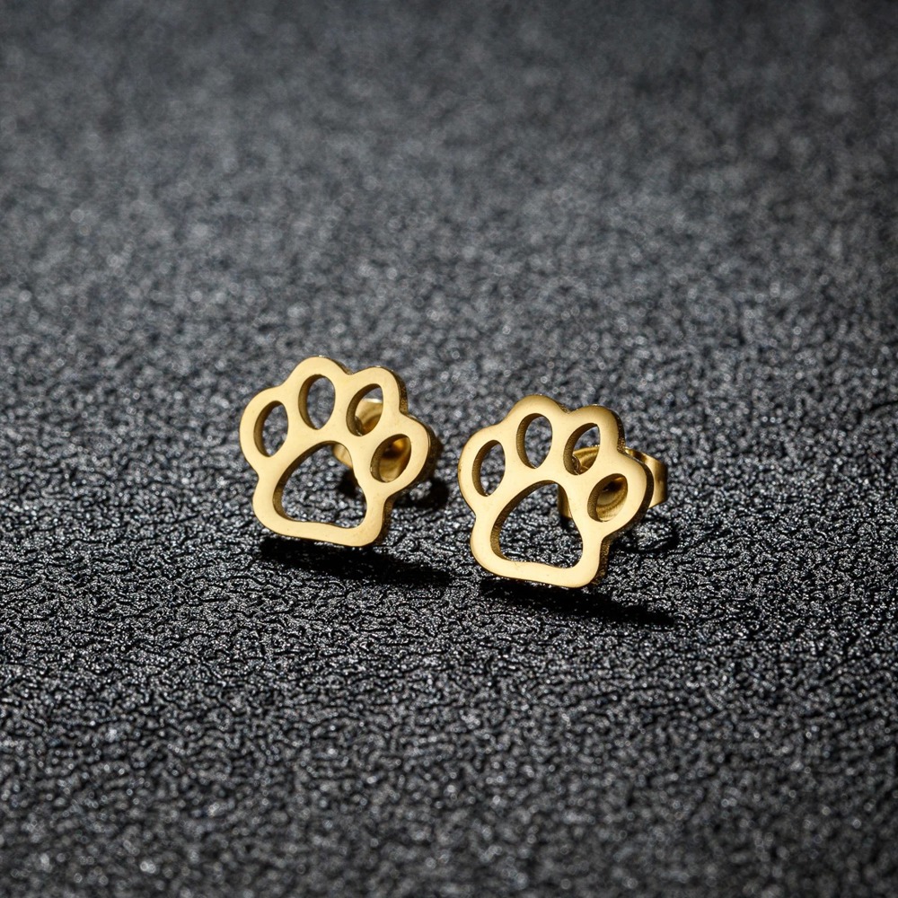 Stainless Steel Paw Print Fashion Stud Earrings - Multiple Options