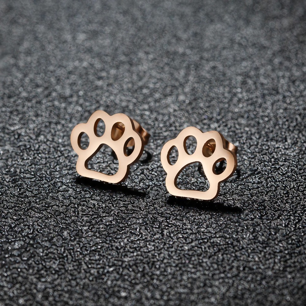 Stainless Steel Paw Print Fashion Stud Earrings - Multiple Options