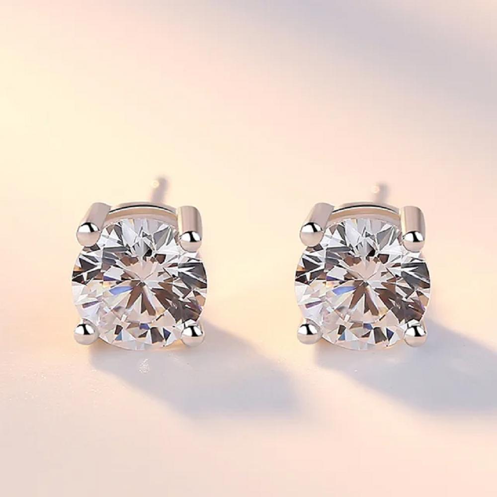 18k White Gold Plated Round Stud Earrings- Multiple Options