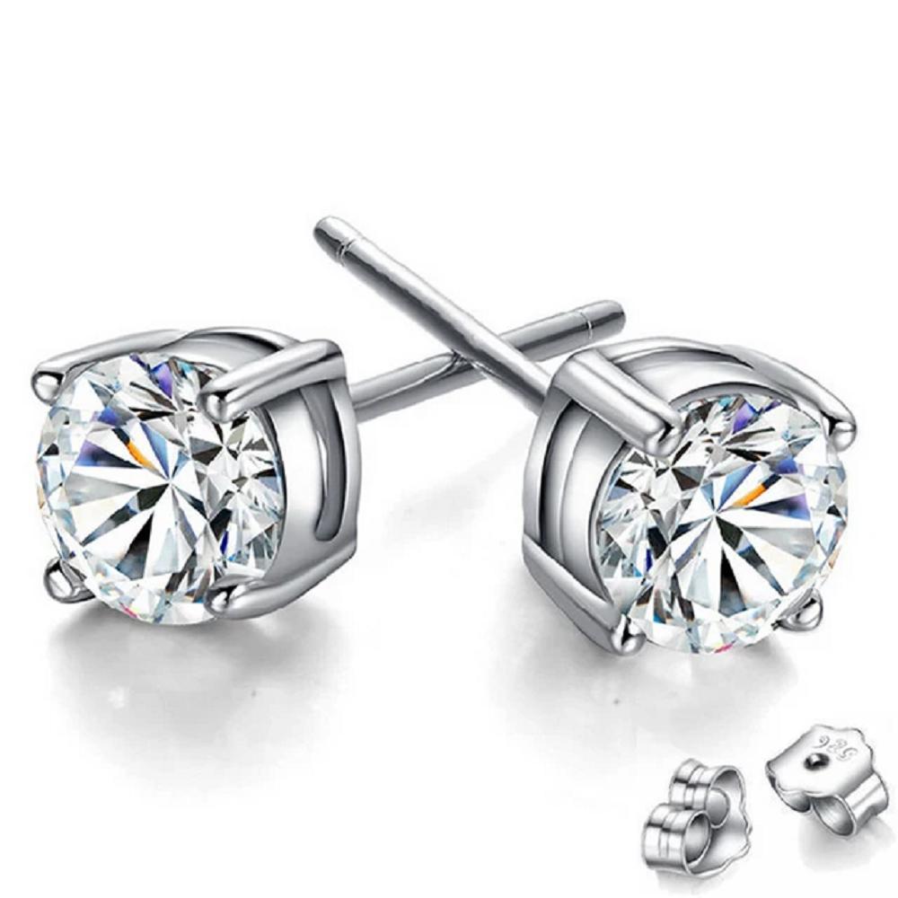 18k White Gold Plated Round Stud Earrings- Multiple Options