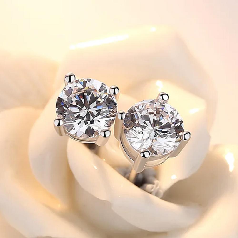 18k White Gold Plated Round Stud Earrings- Multiple Options