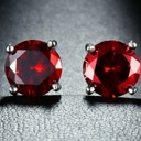 Red 18k White Gold Plated Round Stud Earrings- Multiple Options