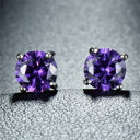 Purple 18k White Gold Plated Round Stud Earrings- Multiple Options