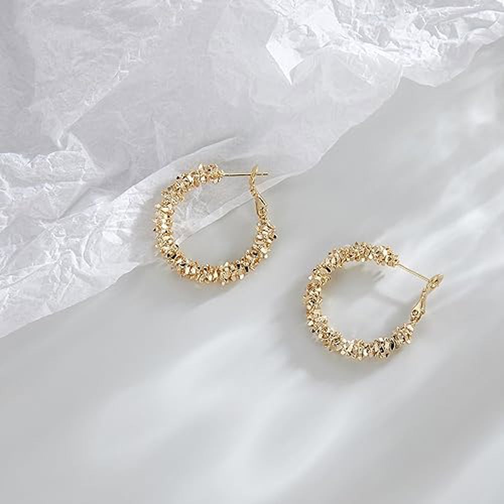 14k Gold/Silver Plated Textured  Hoop Earrings