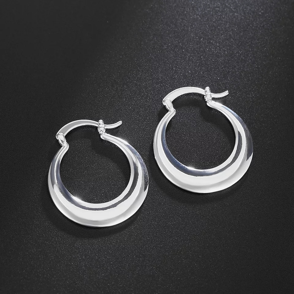 925 Sterling Silver Elegant Round Hoop Earrings