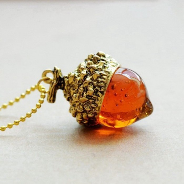 Gold/Silver Acorn Amber Pendant Necklace