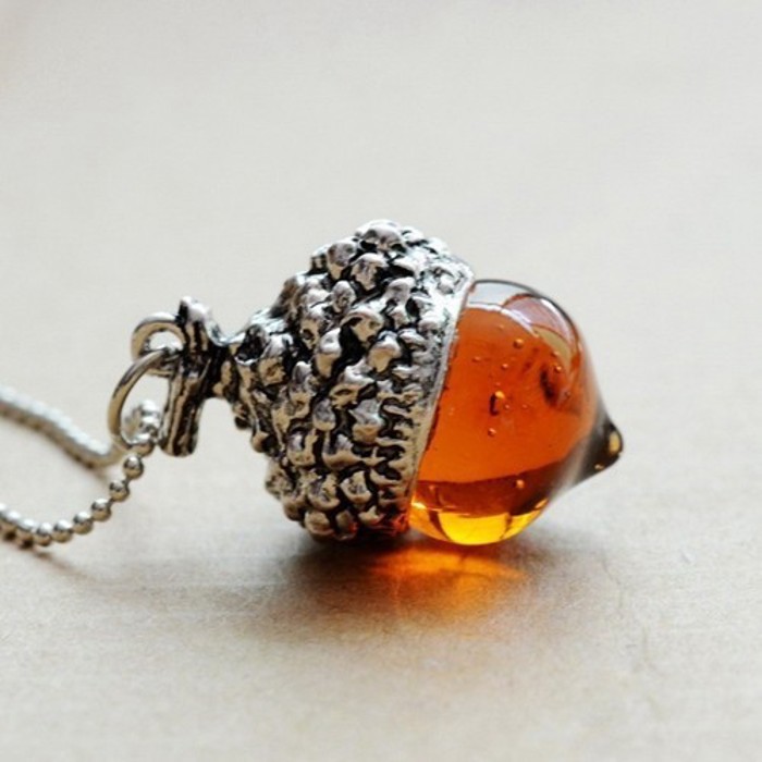 Gold/Silver Acorn Amber Pendant Necklace