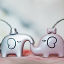 Silver/Pink Elephant Love Keychain Set