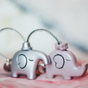 Silver/Pink Elephant Love Keychain Set