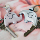 Silver/Pink Elephant Love Keychain Set