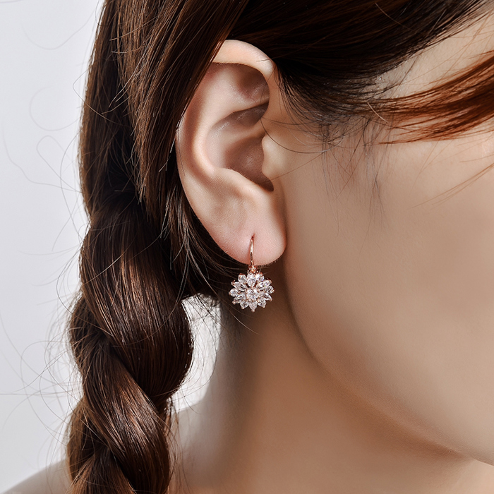 Marquise Cut Crystal Flower Leverback Hoop Earrings