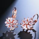 Rose Gold Marquise Cut Crystal Flower Leverback Hoop Earrings