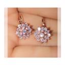 Rose Gold Marquise Cut Crystal Flower Leverback Hoop Earrings