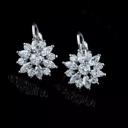 Silver Plated Marquise Cut Crystal Flower Leverback Hoop Earrings