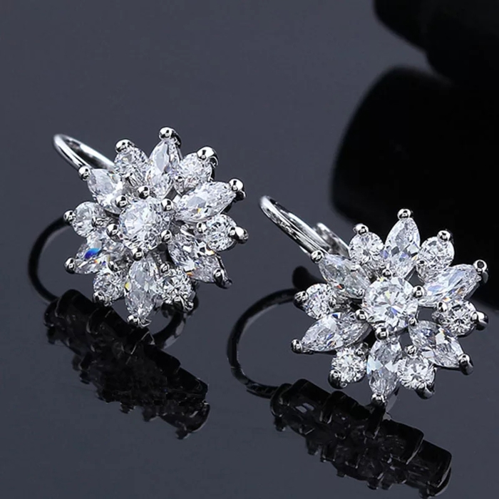 Marquise Cut Crystal Flower Leverback Hoop Earrings