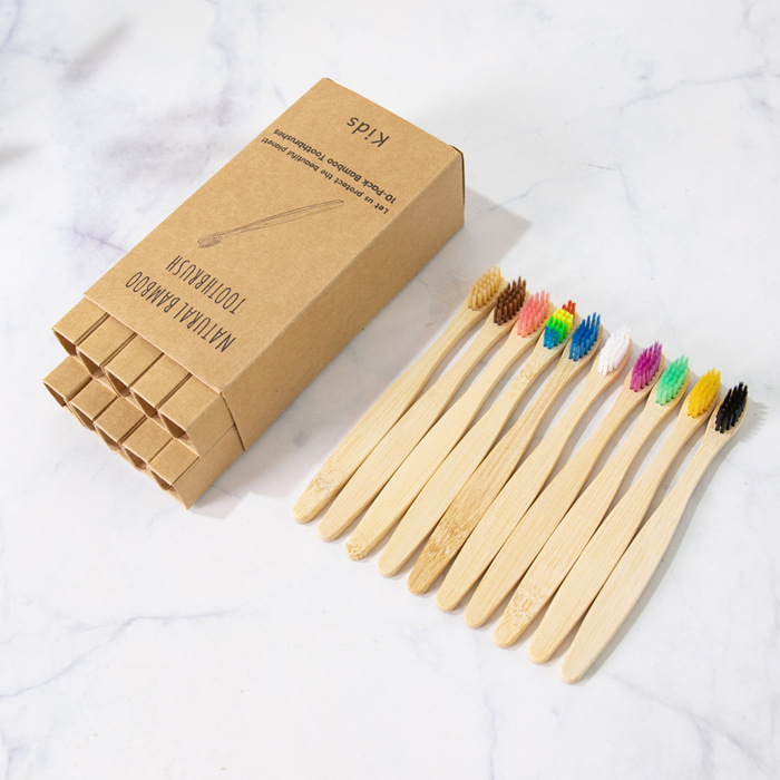 Pack of 10 Adults/Kids Natural Bamboo Wooden Toothbrushes