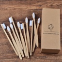 Adult White  Set Pack of 10 Adults/Kids Natural Bamboo Wooden Toothbrushes