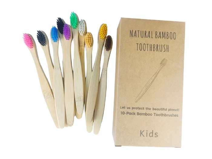 Pack of 10 Adults/Kids Natural Bamboo Wooden Toothbrushes