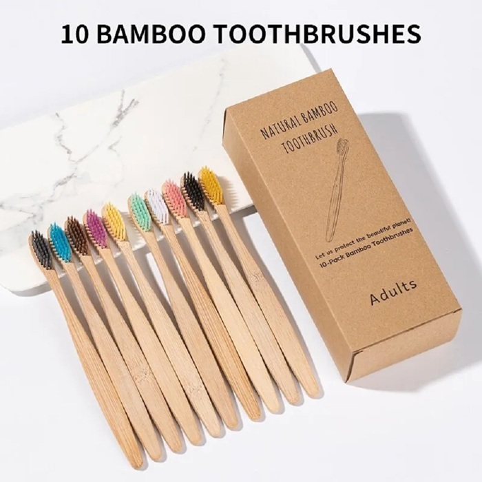 Pack of 10 Adults/Kids Natural Bamboo Wooden Toothbrushes