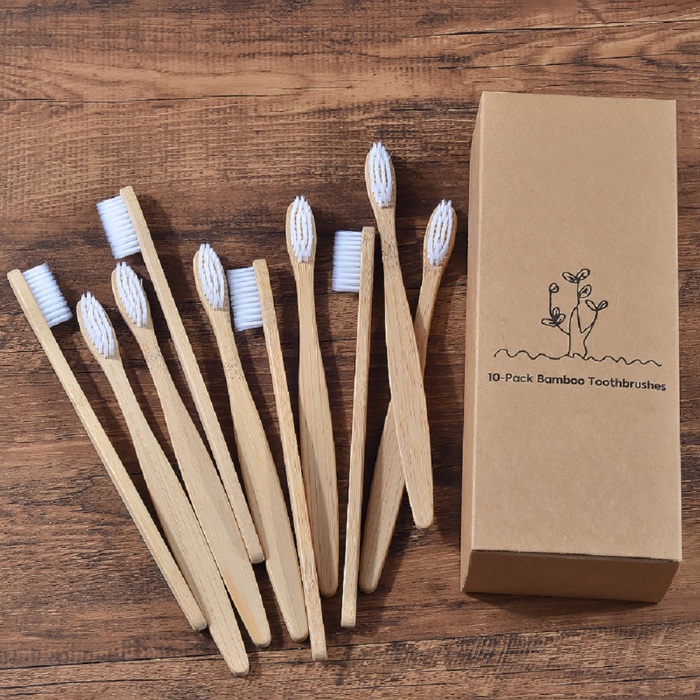 Pack of 10 Adults/Kids Natural Bamboo Wooden Toothbrushes